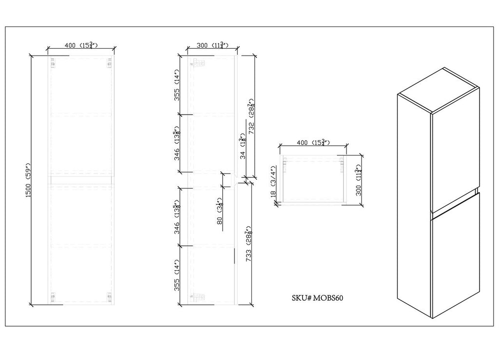MOB Bathroom Linen Side Cabinet w/ 2 Storage Areas