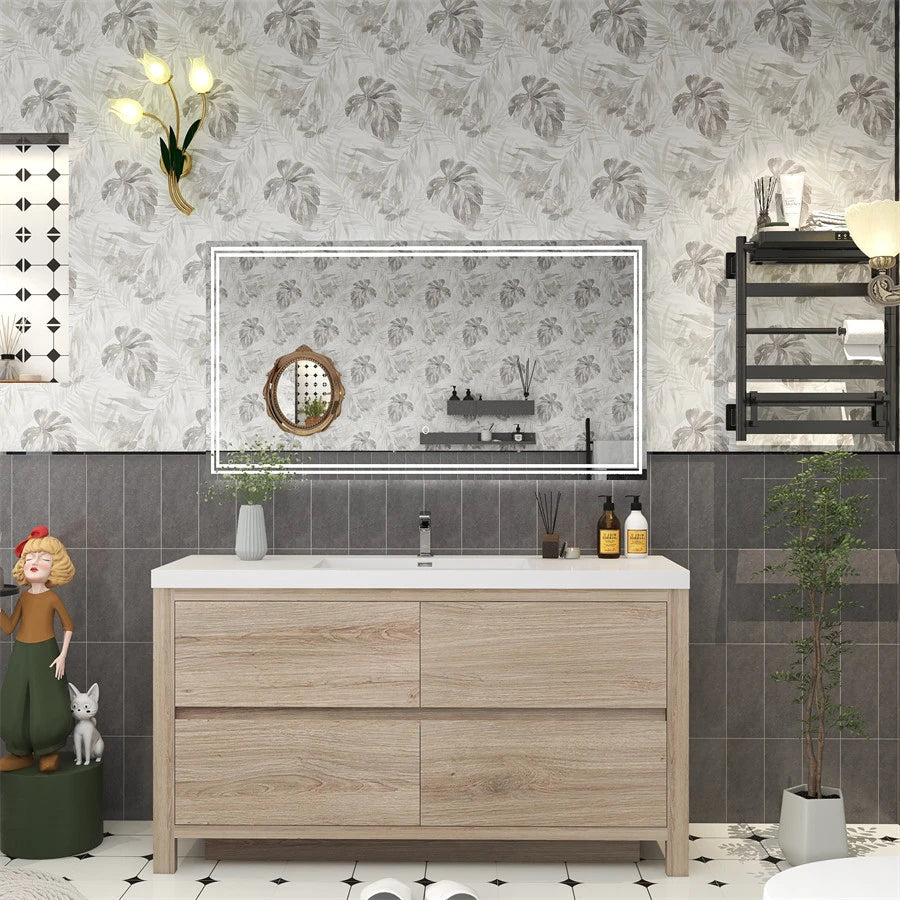 Louis 60" Freestanding Modern Bathroom Vanity with Reinforced Acrylic Single Sink